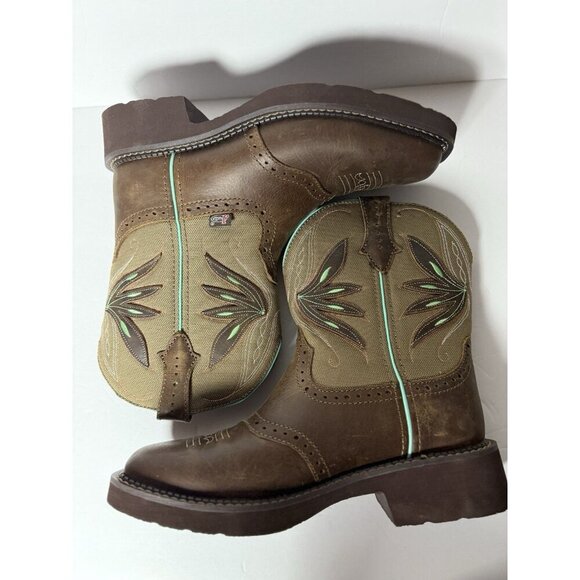 Justin Womens 8" Nettie Western Cowboy Brown Leather Boots Square Toe Sz 9B NEW - Picture 6 of 15